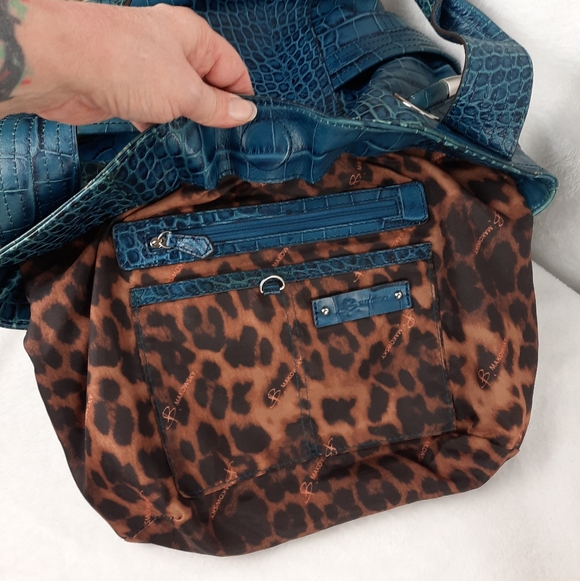 b Makowsky Blue Crocodile Embossed Shoulder Bag - Picture 8 of 13